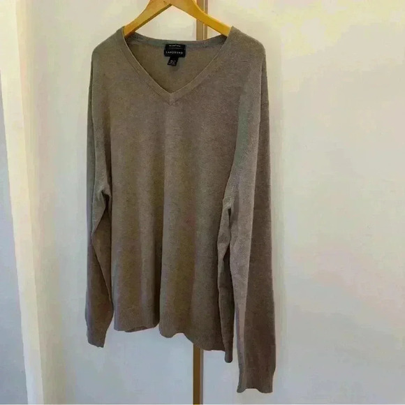 Lands' End Men's V-Neck Pullover Sweater XL Beige Long Sleeve - Picture 2 of 8